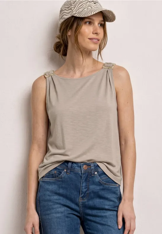 Street One Frauen Top mit Rundhals und Schulterdetail in Beige, Gr: 38