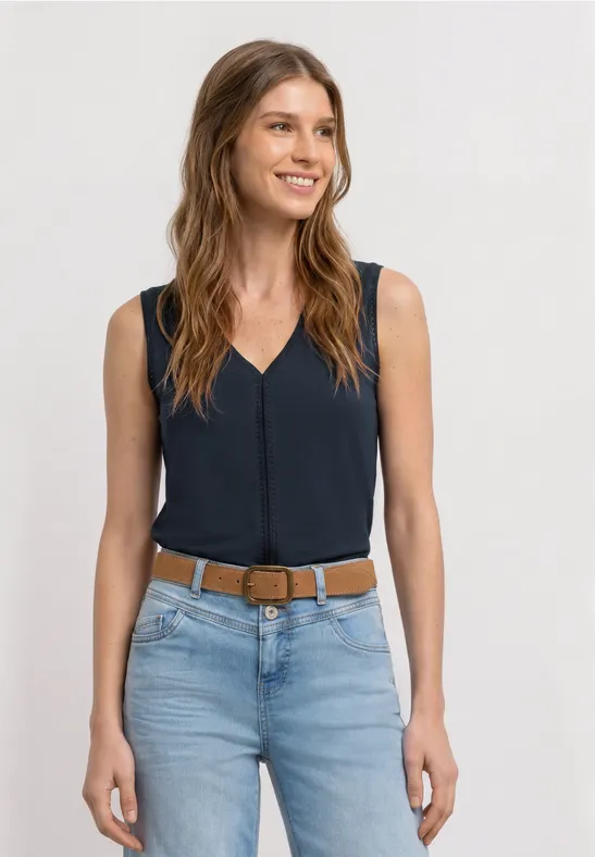 Top mit V-Neck und Crochet-Tape female Blau