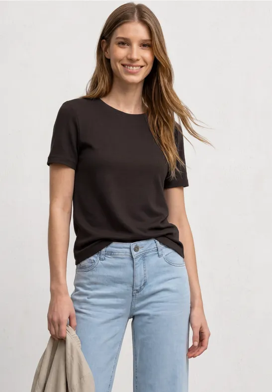 T-Shirt mit gerafftem Ärmel female Braun
