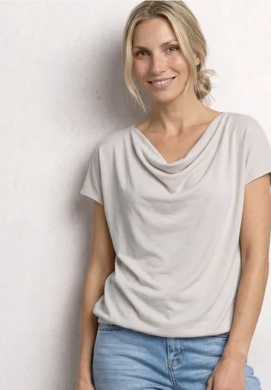 Silk-Look Shirt mit Waterfall-Front female Beige
