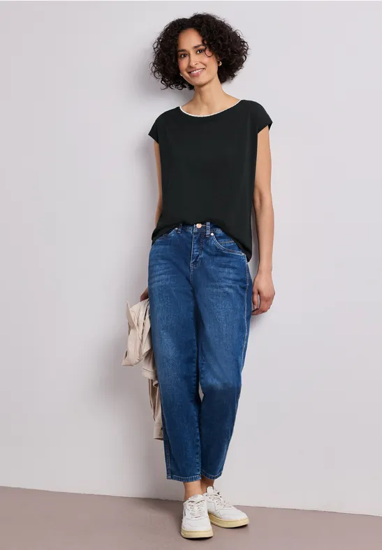 Street One Frauen Dropped Shoulder Shirt mit Deko-Tape in Grün, Gr: 44