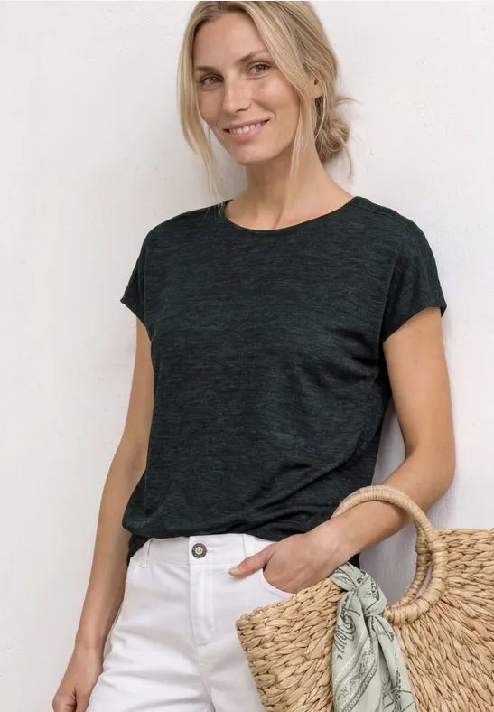 T-Shirt mit Boat Neck und Smok-Detail