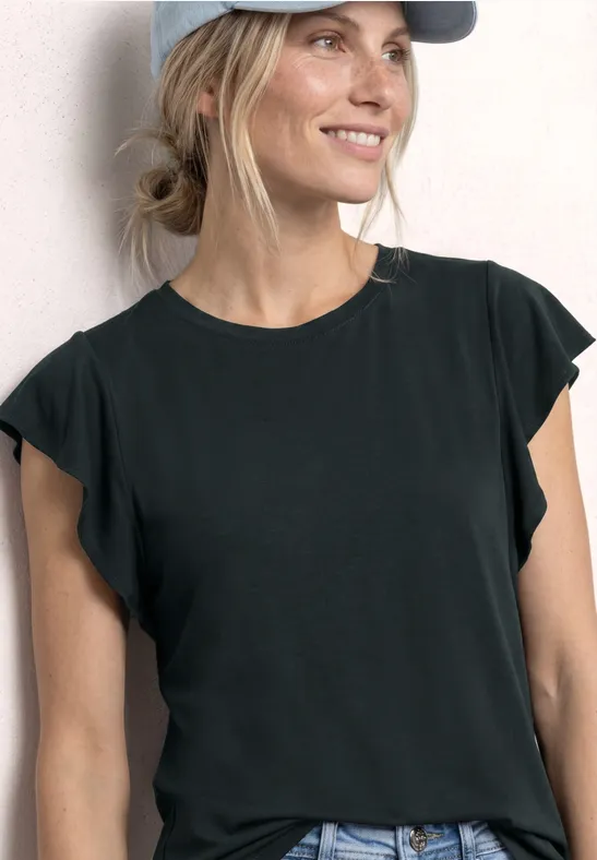 Street One Frauen Top mit Rundhalsausschnitt und Volants in Grün, Gr: 40