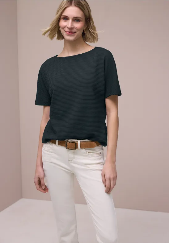 Street One Frauen Dropped Shoulder Shirt mit Struktur in Grün, Gr: 42