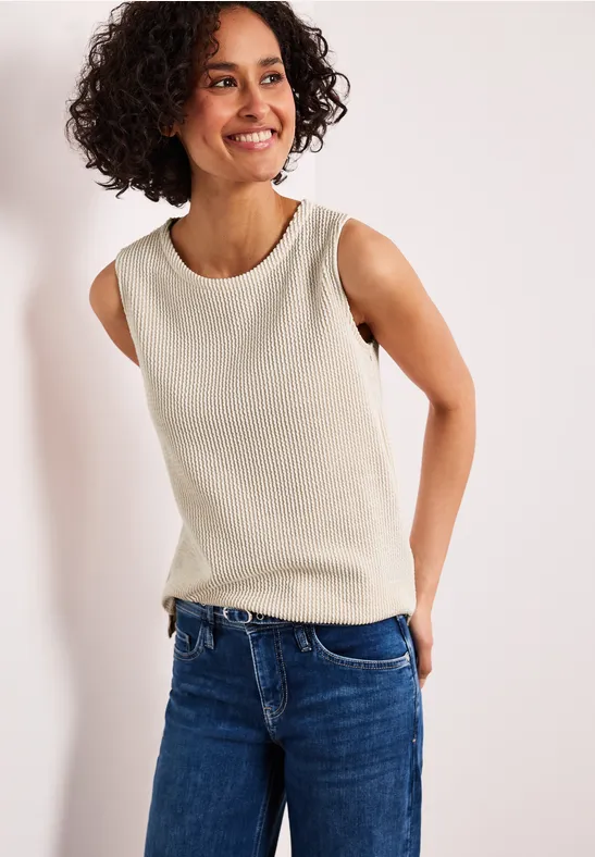 Street One Frauen Top mit Rundhals und Strukturstreifen in Beige, Gr: 42