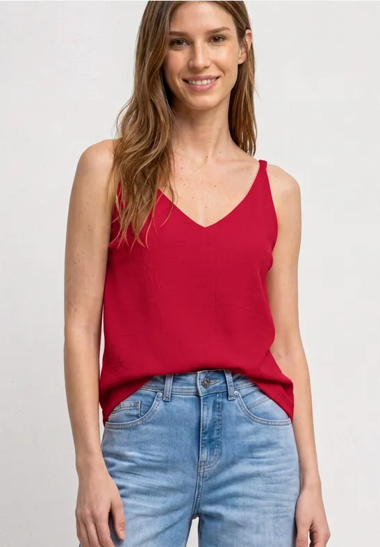 Street One Frauen Top mit V-Neck und Strukturmix in Rot, Gr: 36