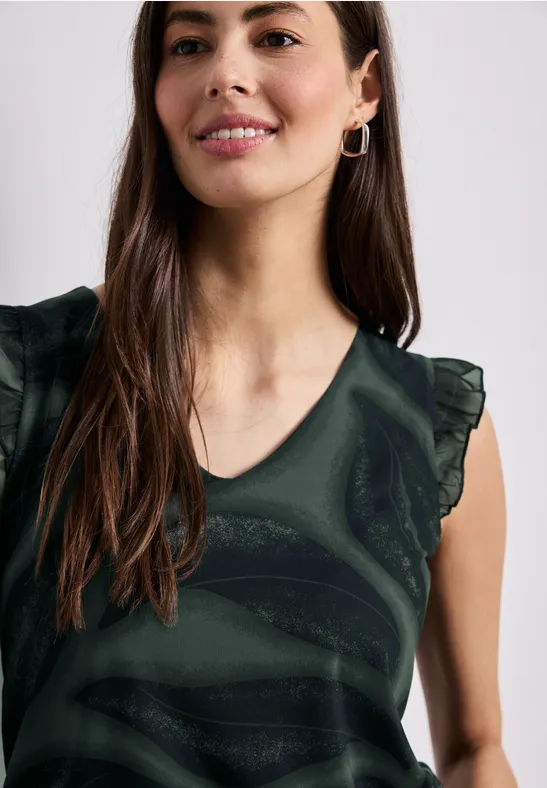 Street One Frauen Mesh-Top mit V-Neck und Print in Grün, Gr: 36