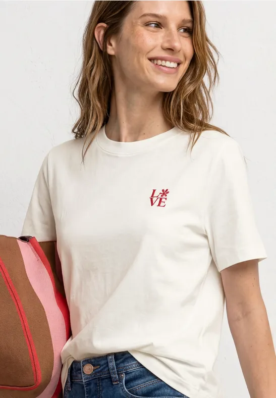 Street One Frauen T-Shirt mit Rundhals und Printdetail in Weiß, Gr: 34