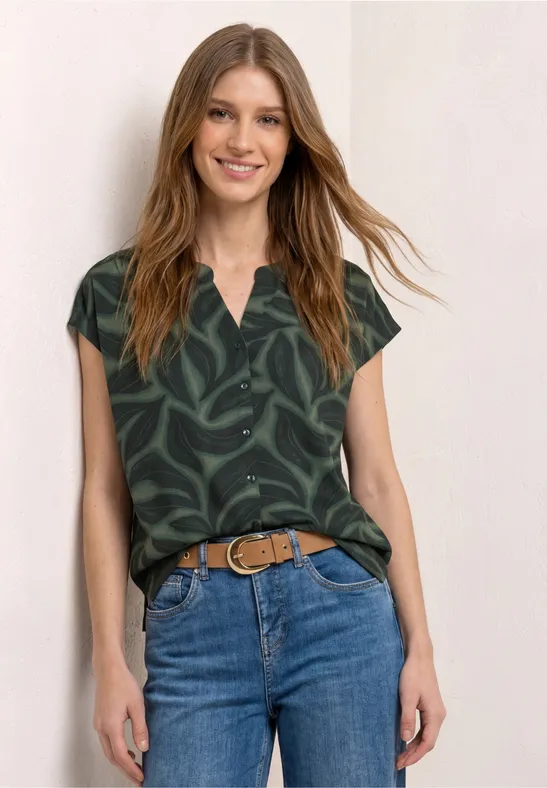 Street One Frauen Shirt mit Knopfleiste und Print in Grün, Gr: 38