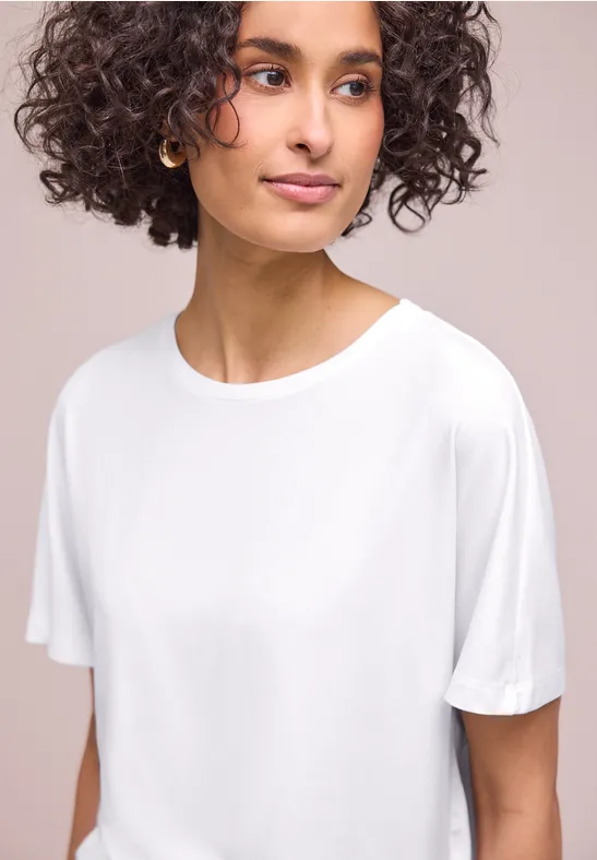 Street One Frauen T-Shirt mit Rundhals in Unifarbe in Weiß, Gr: 42