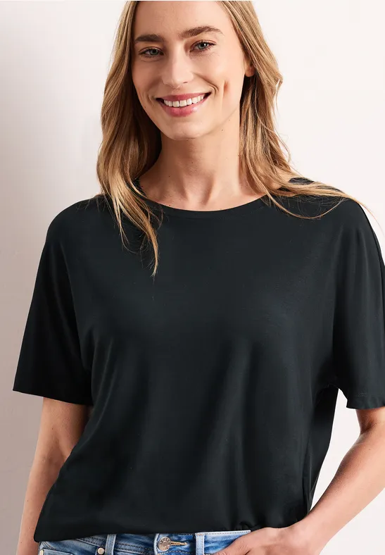 Street One Frauen T-Shirt mit Rundhals in Unifarbe in Grün, Gr: 42