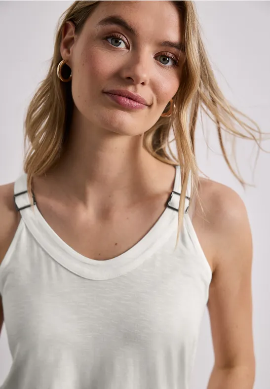 Street One Frauen Top mit V-Neck und Deko-Detail in Weiß, Gr: 36