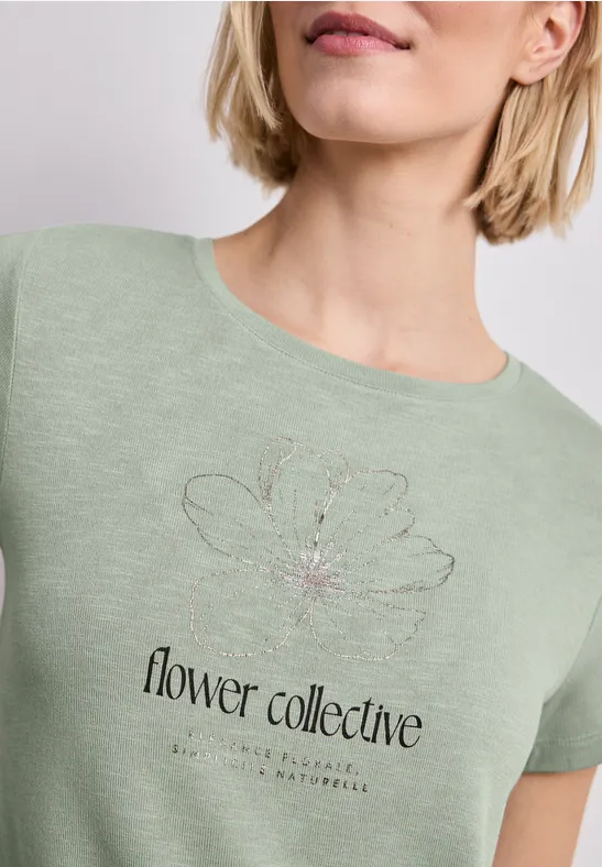 T-Shirt mit Rundhals und Artwork female Grün