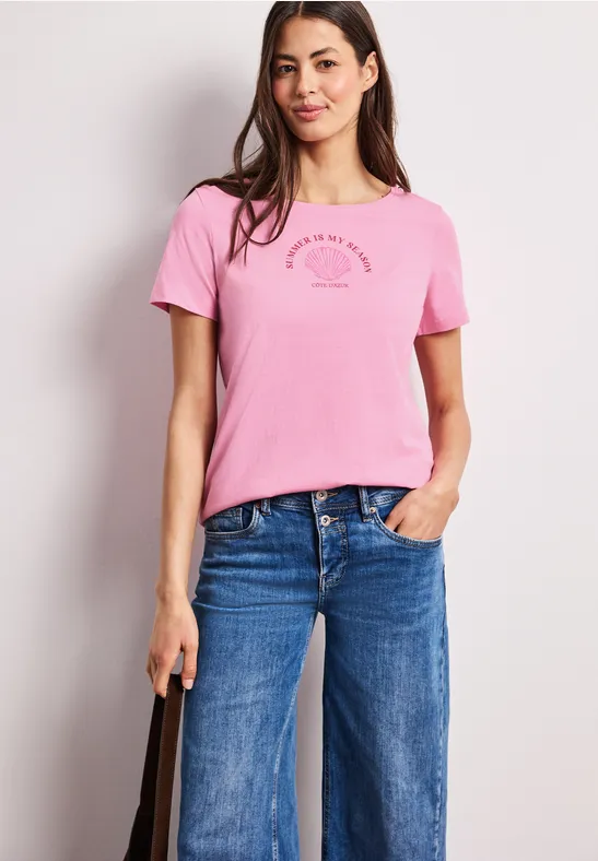 Street One Frauen T-Shirt mit Rundhals und Muschelprint in Pink, Gr: 44