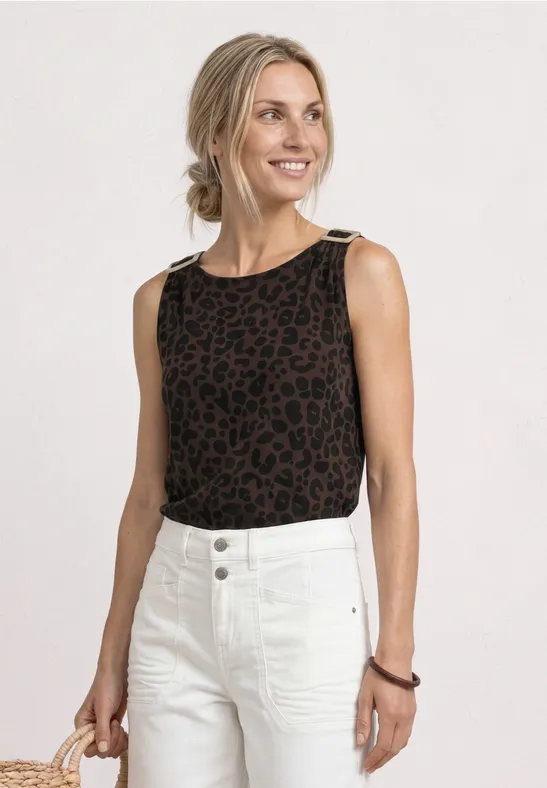 Top mit Rundhals und Schulterdetail female Braun