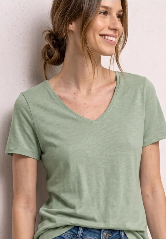 Basic T-Shirt mit V-Neck in Unifarbe