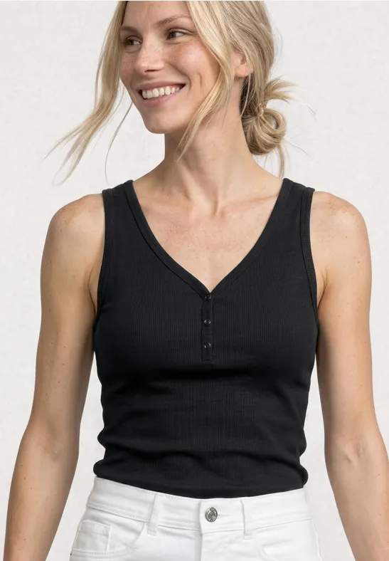 Top in Rippstruktur mit V-Neck female Schwarz