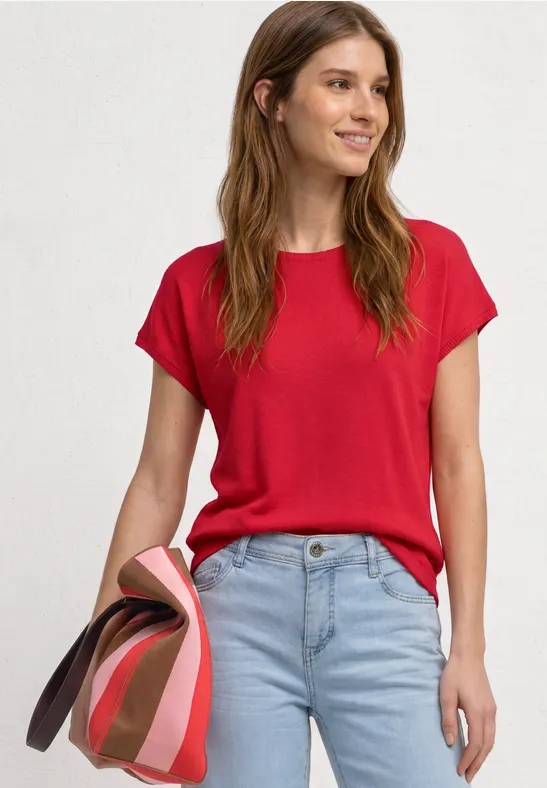 Dropped Shoulder Shirt mit Rundhals female Rot