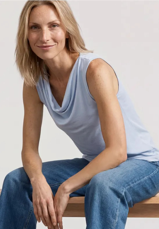 Silk-Look Top mit Wasserfall-Ausschnitt female Blau