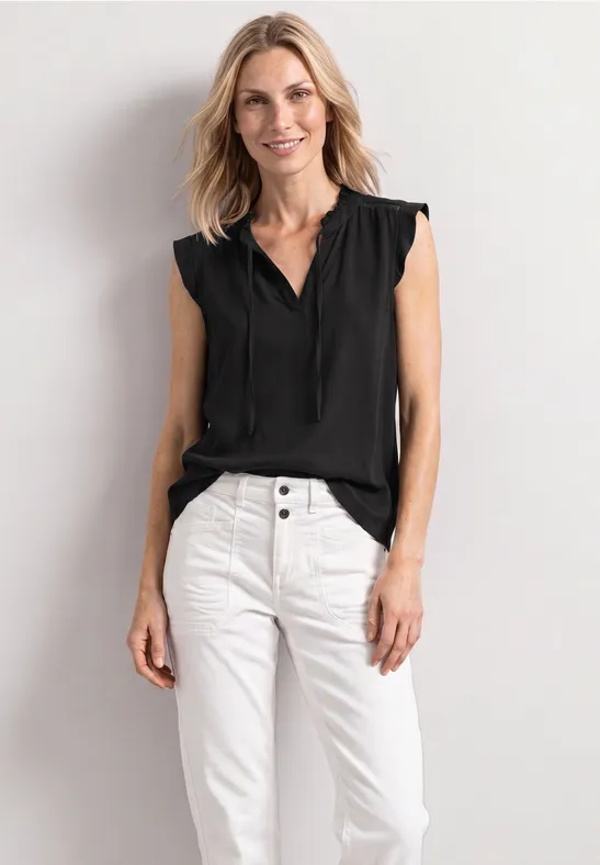 Top mit Strukturmix und Crochet-Details female Schwarz