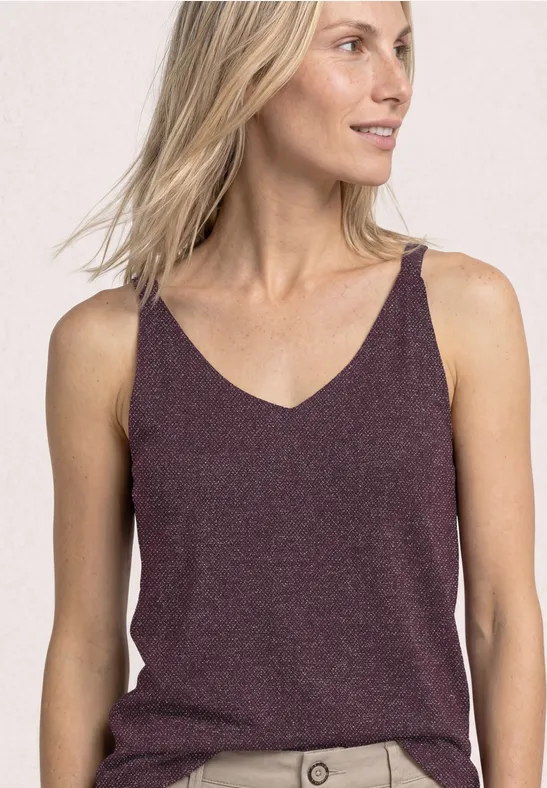 Top mit V-Neck und Glitzerdetails female Rot