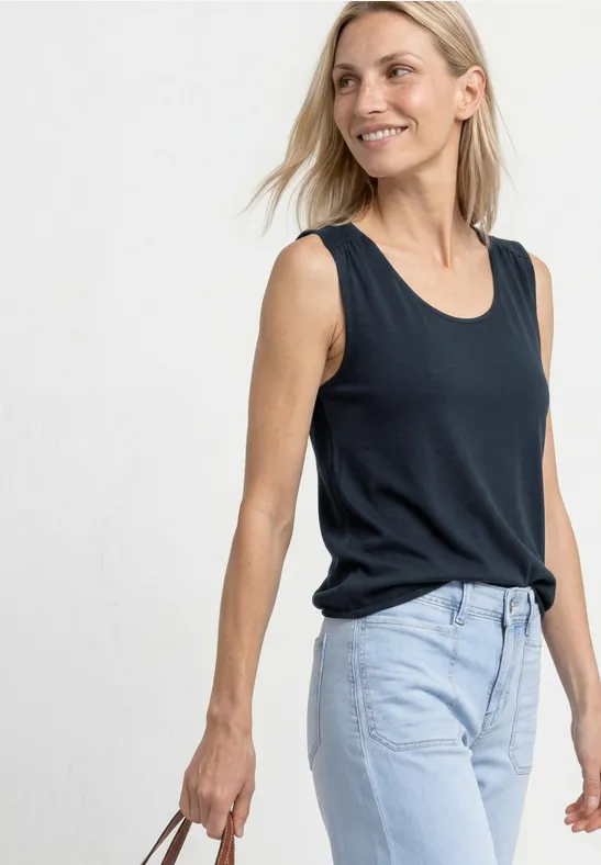Street One Frauen Top aus Jersey mit Elastiksaum in Blau, Gr: 36