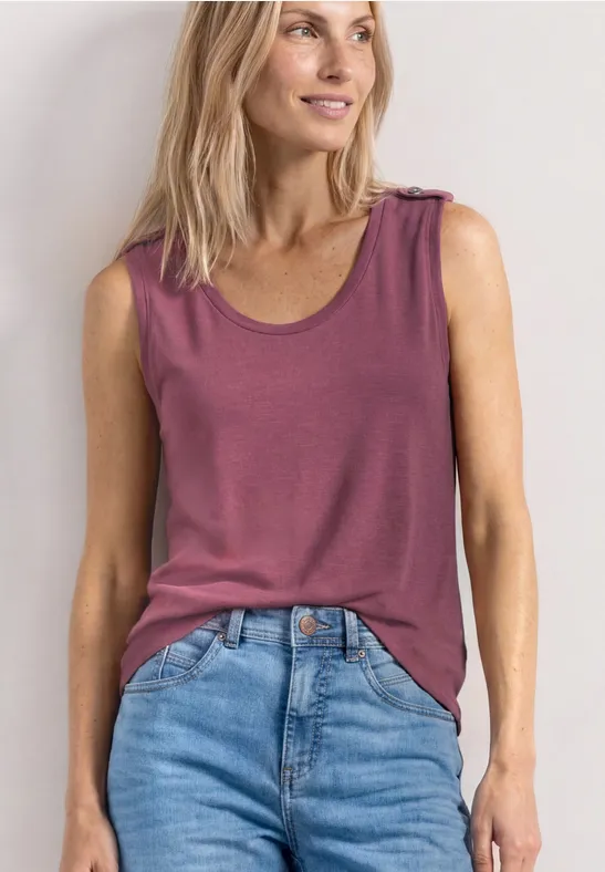 Top mit Rounded V-Neck und Knopfdetail
