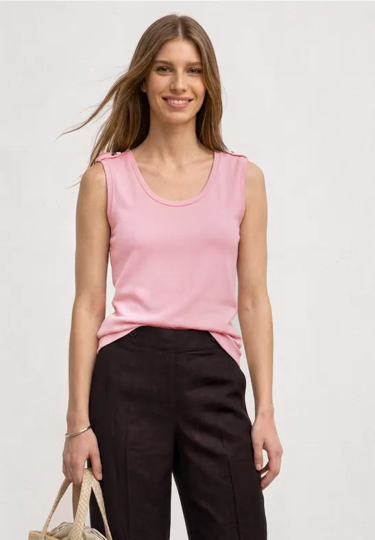 Top mit Rounded V-Neck und Knopfdetail