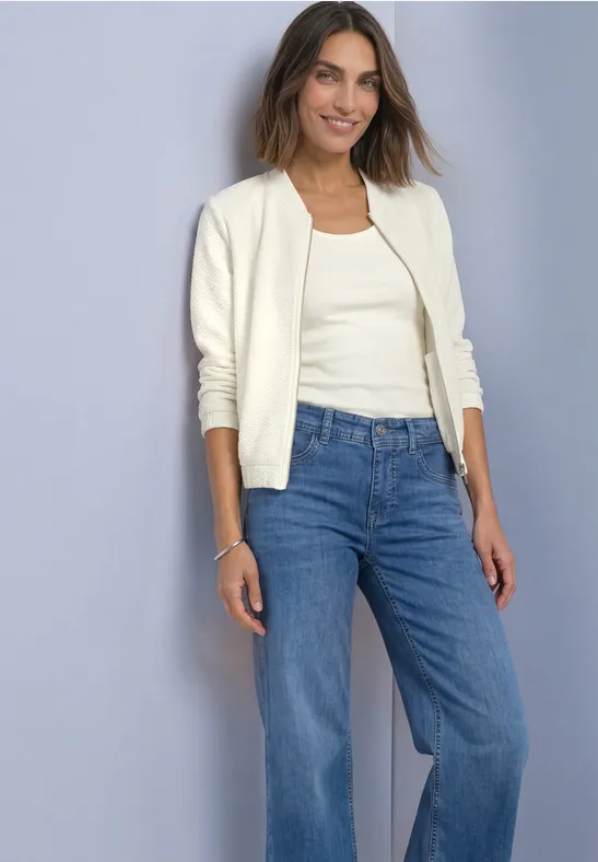 3/4-Arm Jacke mit Zipper und Struktur