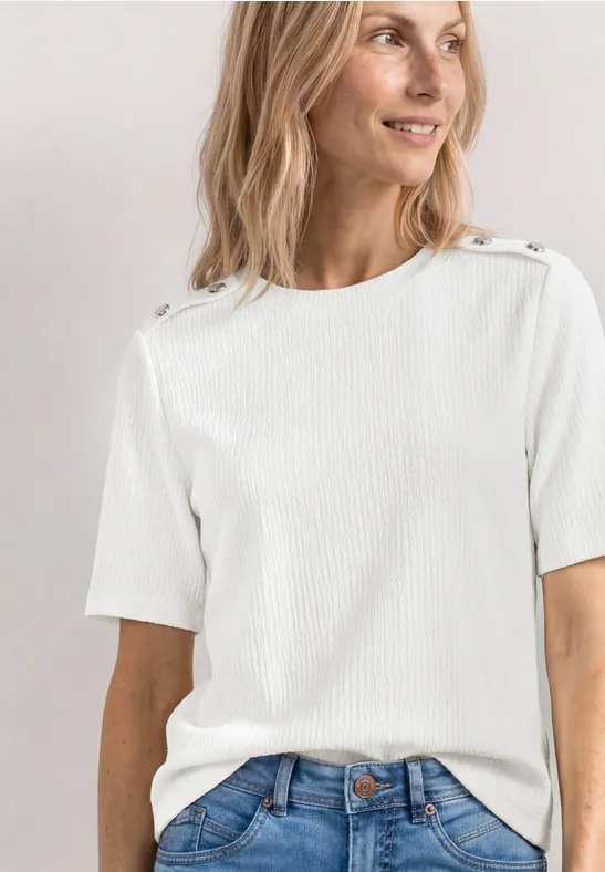 T-Shirt mit Rundhals und Knopfdetails female Weiß