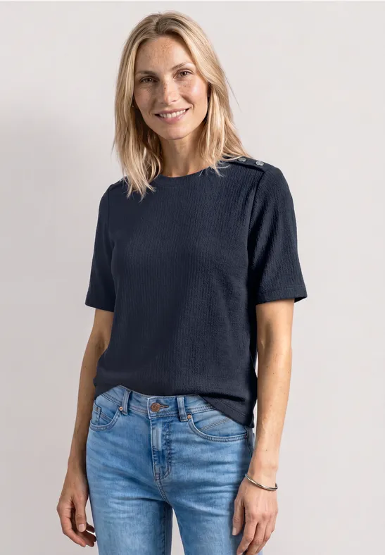 T-Shirt mit Rundhals und Knopfdetails female Blau