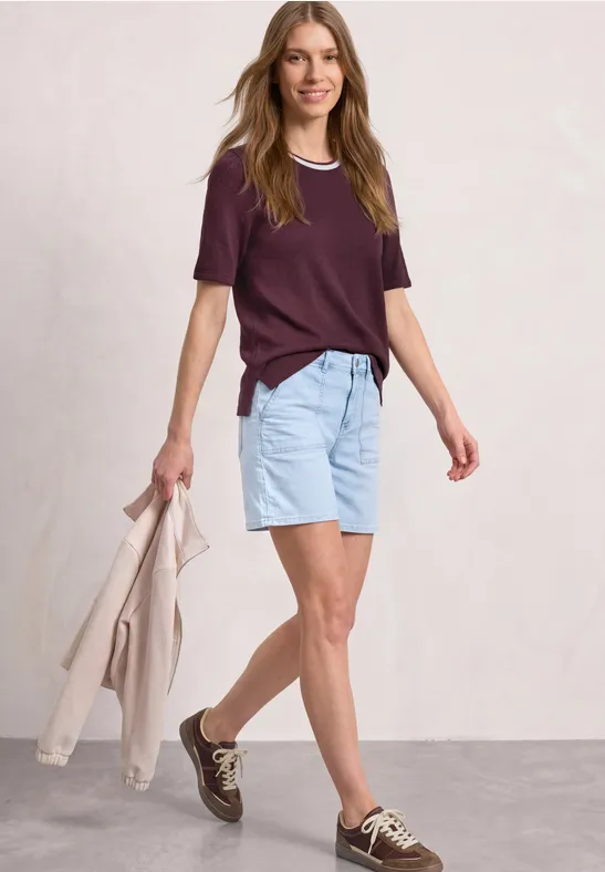 T-Shirt im Strick-Look mit Rundhals