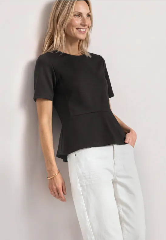 T-Shirt mit Rundhals und Volant-Detail female Braun