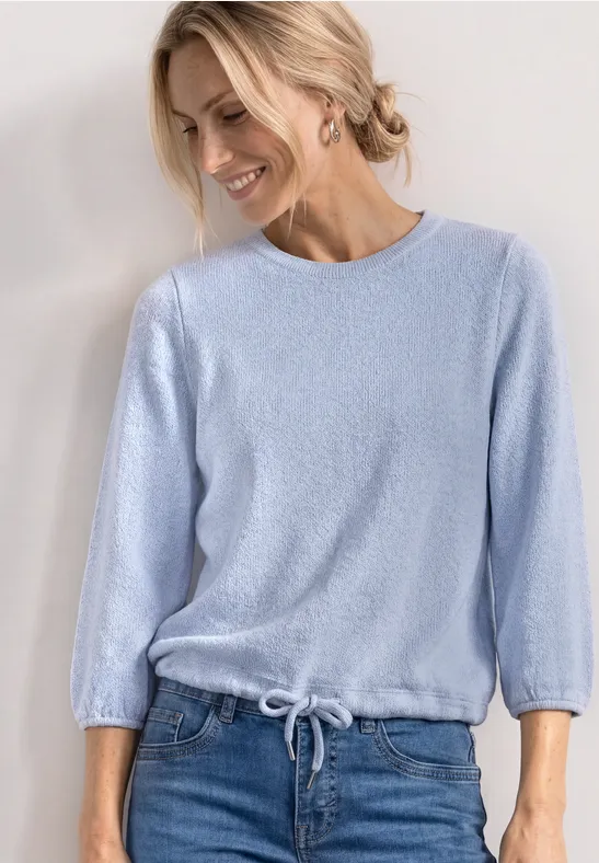 3/4-Arm Shirt mit Rundhals im Strick-Look