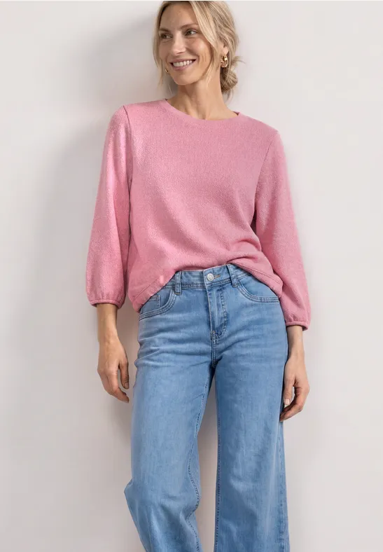 3/4-Arm Shirt mit Rundhals im Strick-Look