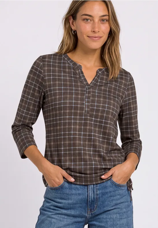 3/4-Arm Shirt mit Split Neck und Print