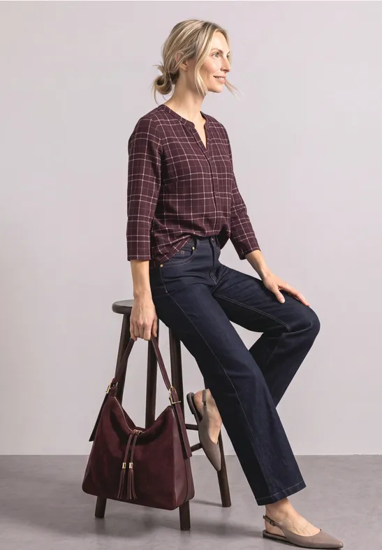 3/4-Arm Shirt mit Split Neck und Print