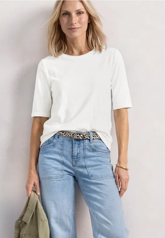 Basic T-Shirt mit Rundhals in Unifarbe
