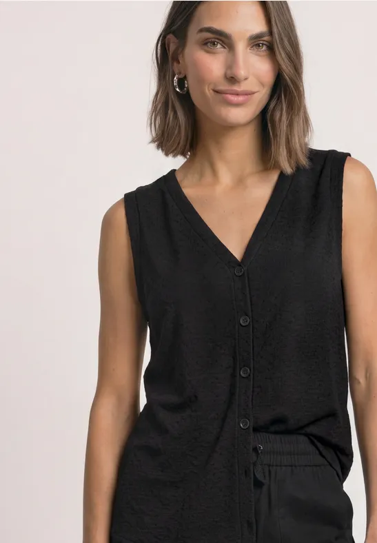Top mit V-Neck und dekorativer Knopfleiste