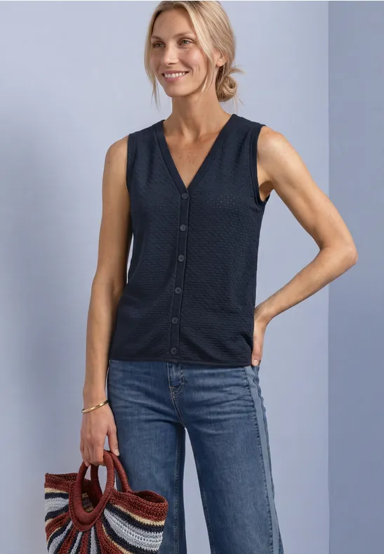 Top mit V-Neck und dekorativer Knopfleiste