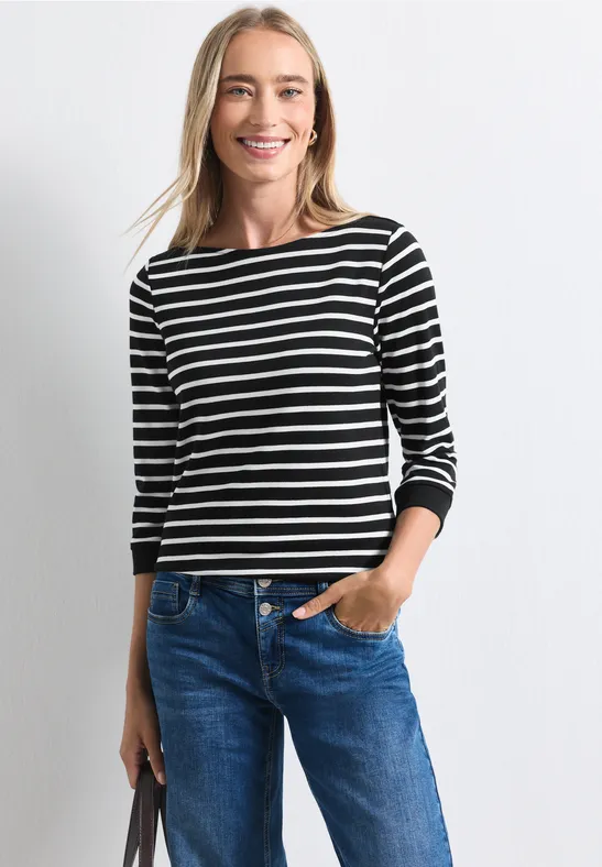 3/4-Arm Shirt mit U-Boot-Ausschnitt