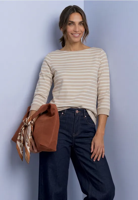 3/4-Arm Shirt mit U-Boot-Ausschnitt