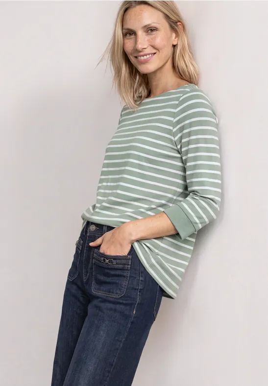 3/4-Arm Shirt mit U-Boot-Ausschnitt