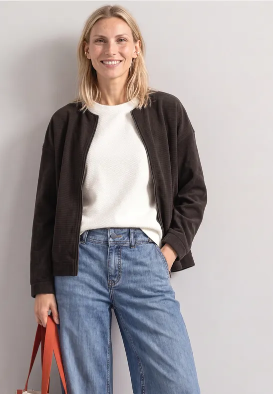 Jacke mit Rundhals in Cord-Optik