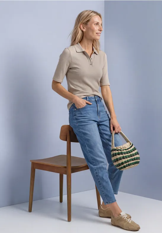 Poloshirt im Strick-Look mit Rippstruktur