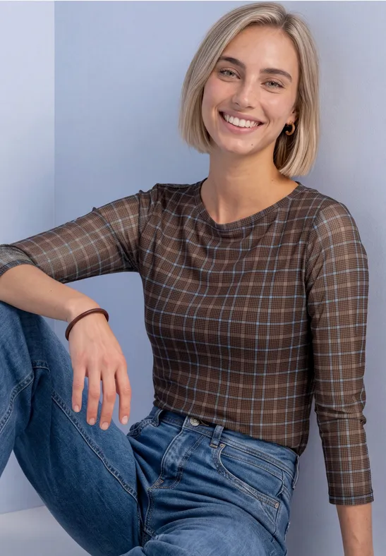 3/4-Arm Shirt aus Mesh mit Print