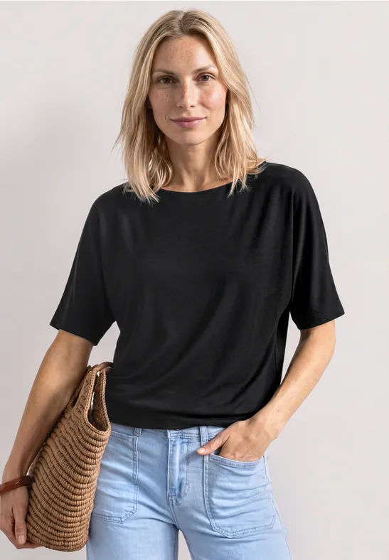 Basic Shirt mit Boat Neck und Elastikbund female Schwarz