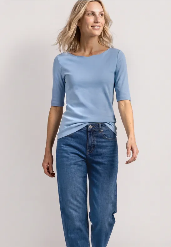 T-Shirt mit Wavy Neckline in Unifarbe