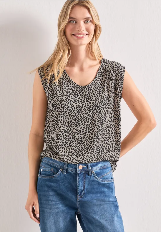 Shirt mit Boat Neck und Elastikbund female Beige