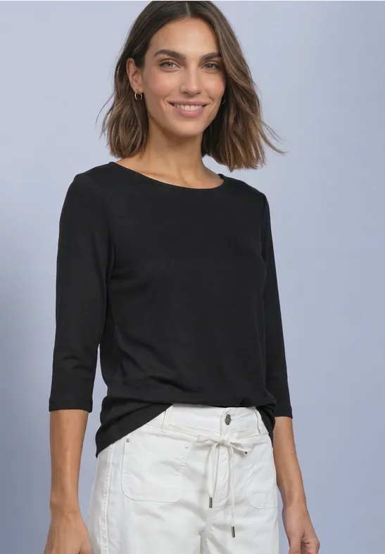 3/4-Arm Shirt mit U-Boot-Ausschnitt